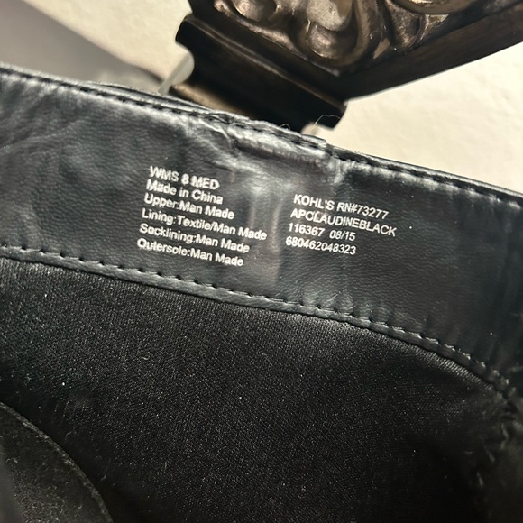 Black Ankle Boots with Gold Zipper on one side and black zipper on other side. - Picture 4 of 8